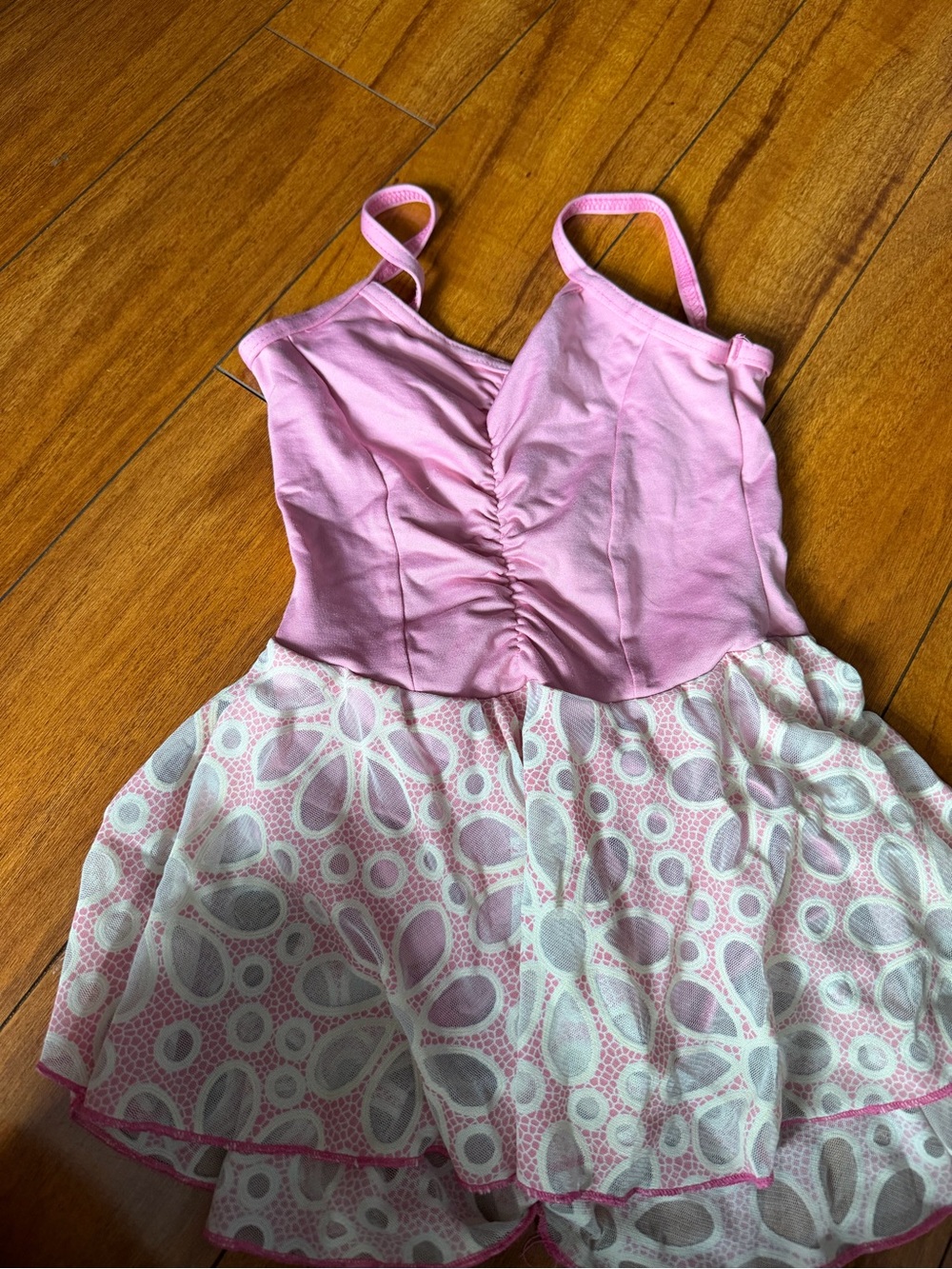 Motionwear Pink Ruched Bodice Layered Skirt Dance Costume